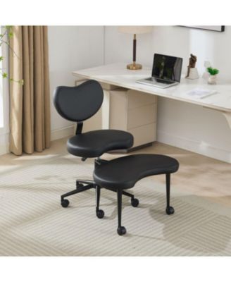 Meditation Chair Plus - Cross Legged, Wheeled, Lumbar Support, Black PU