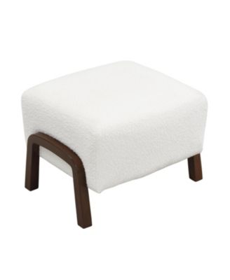 Upholstered Ottoman, Wooden Legs, Boucle