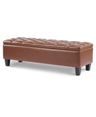 Ottoman Bench with Storage, Brown PU Surface, Rubber Wood Legs, 300 lbs Capacity