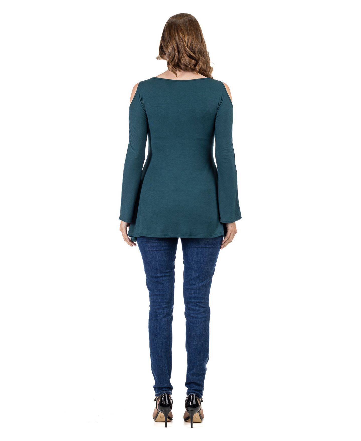 Женский топ 24seven Comfort Apparel Criss-cross Cold Shoulder Long Sleeve, цвет: Тёмно-зелёный — фото 3