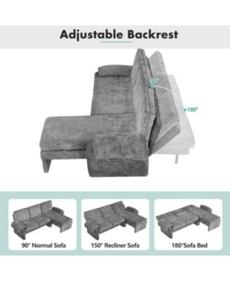 Streamdale 94" Convertible Futon Sofa Bed Chaise & Pillows