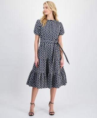 Women's Embroidered Tie-Waist Midi Dress