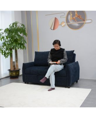 58" Navy Fabric Futon Sofa Bed - Adjustable Backrest