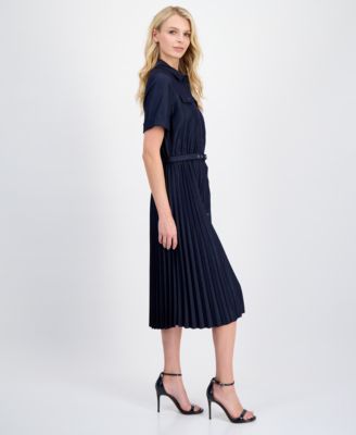 Women's Belted Button-Front Midi Dress