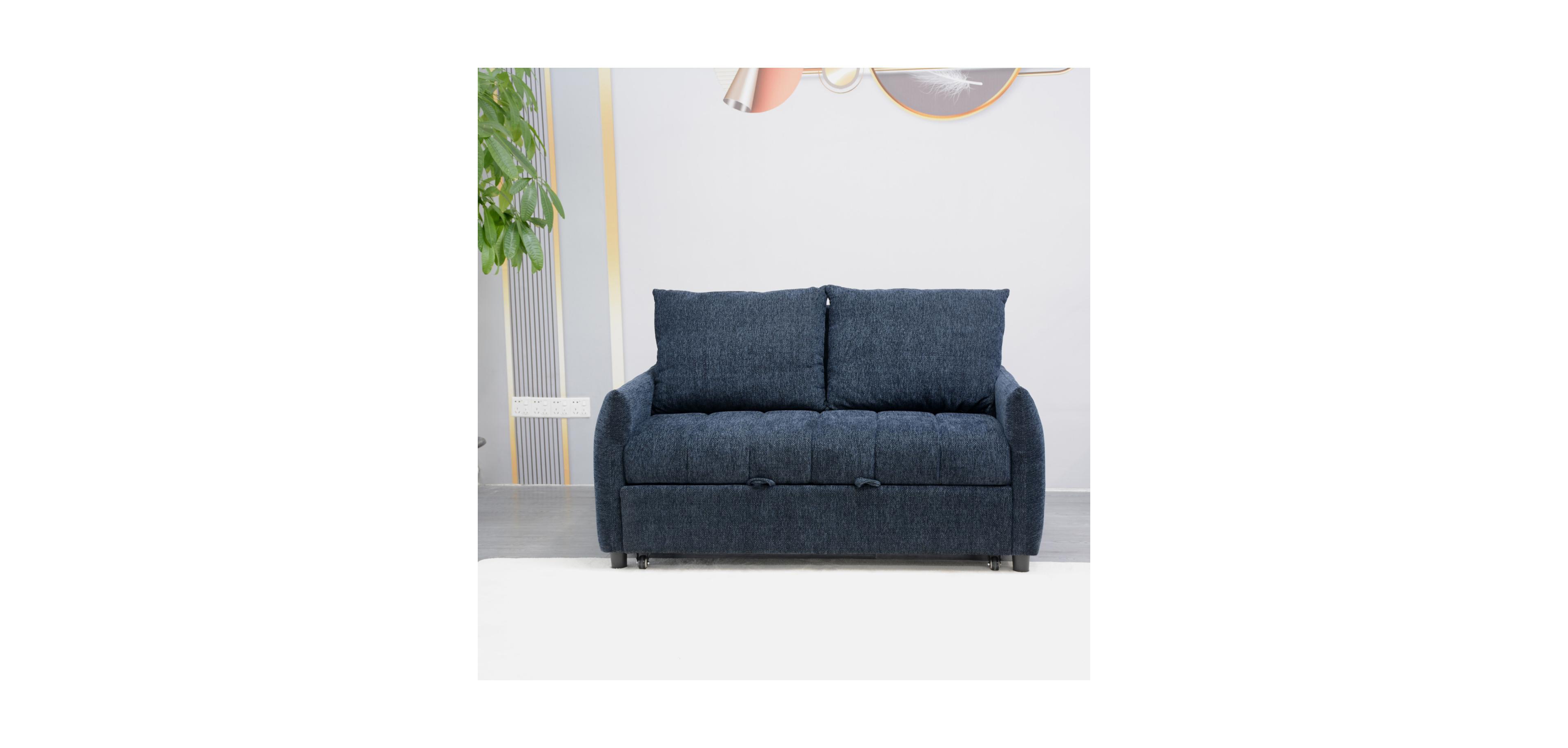 Streamdale Furniture 58" Navy Fabric Futon Sofa Bed - Adjustable Backrest