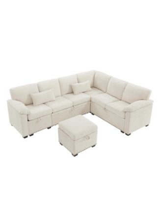 97" L-Shaped Chenille Sectional Sofa with Ottoman