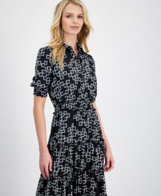 Women's Printed Collared Midi Dress