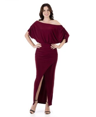 Women's Boat Neck Batwing Sleeve Slit Maxi Dress
