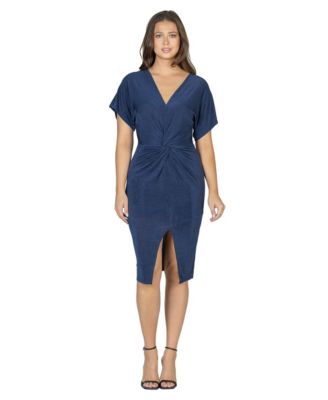 Women's Short Sleeve V-Neck Twist Front Split Hem Dress