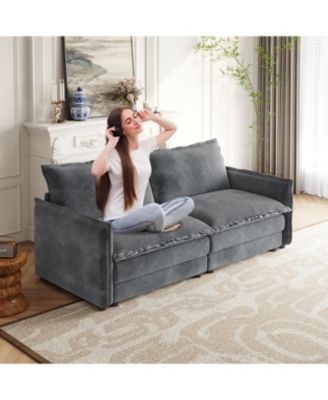Corduroy Loveseat Sofa with Pillows