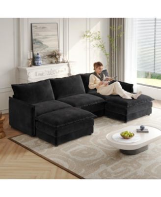 Corduroy 3-Seater Cloud Couch with Footrests & Cushions