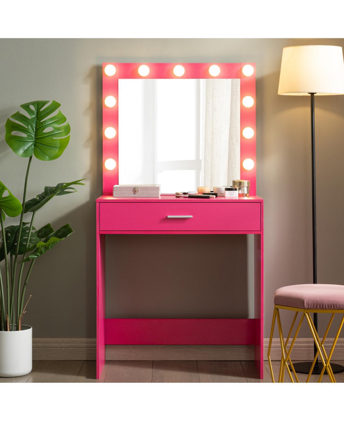 Streamdale Furniture Vanity Desk with Mirror & Drawer, Adjustable Lights