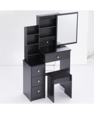  Compact Vanity Set Sliding Mirror, Storage Drawer, Cushioned Stool, EPA/GCC/UL Certified