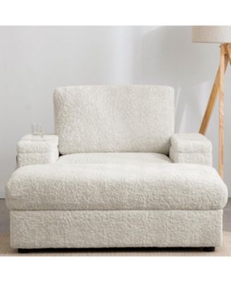  42" Oversized Faux Fur Chaise Lounge with Storage and Cup Holders