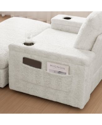  42" Oversized Faux Fur Chaise Lounge with Storage and Cup Holders