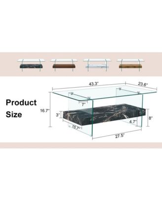 Streamdale Modern Two-Tier Coffee Table Glass and Marble Pattern