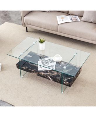 Streamdale Modern Two-Tier Coffee Table Glass and Marble Pattern