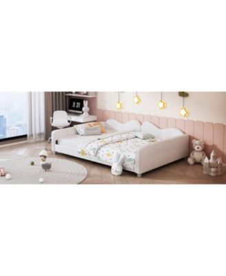 Full size Upholstered Daybed, Sherpa Fabric Sofabed with Cloud-Shaped Backrest, No Box-spring Needed