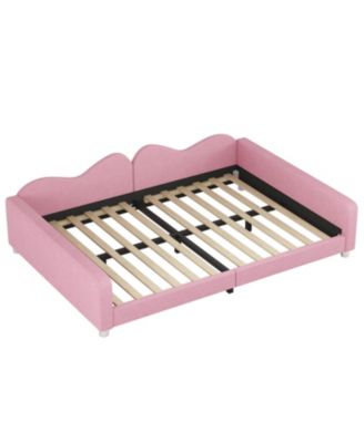 Full size Upholstered Daybed, Sherpa Fabric Sofabed with Cloud-Shaped Backrest, No Box-spring Needed