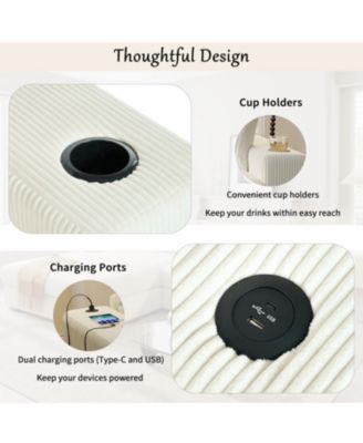 Large Sectional Sofa Thick Cushions Cup Holders & Charging