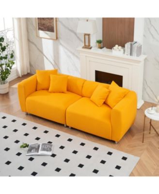 89" Yellow Sofa with Metal Legs & Pillows