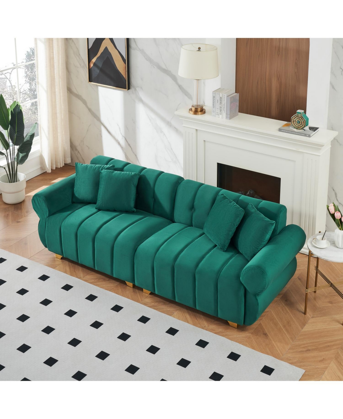 Streamdale Furniture 89" Flannelette Sofa Set Spring Cushions Metal Feet Pillows