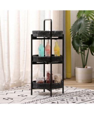 Handwoven 3-Tier Oval Side Table