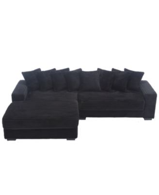 Oversized Corduroy L Shaped Sofa with Chaise & 8 Pillows