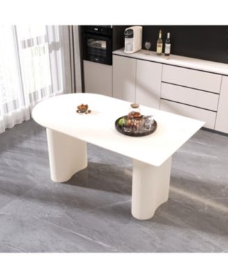 Cream Modern Dining Table & Irregular Side Table