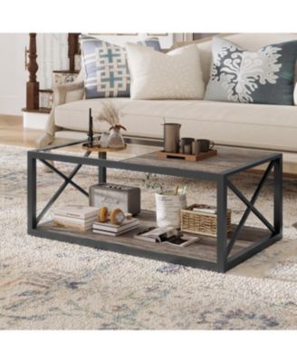 Industrial Glass & Wood Coffee Table