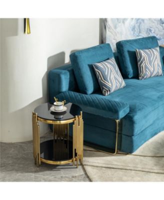 Black Glass Top Gold Round Side Table