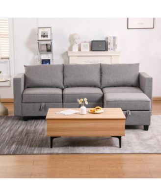 Dark Grey Small Sectional Sofa with Ottoman