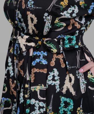 Plus Size Long-Sleeve Allover Letter Print Dress
