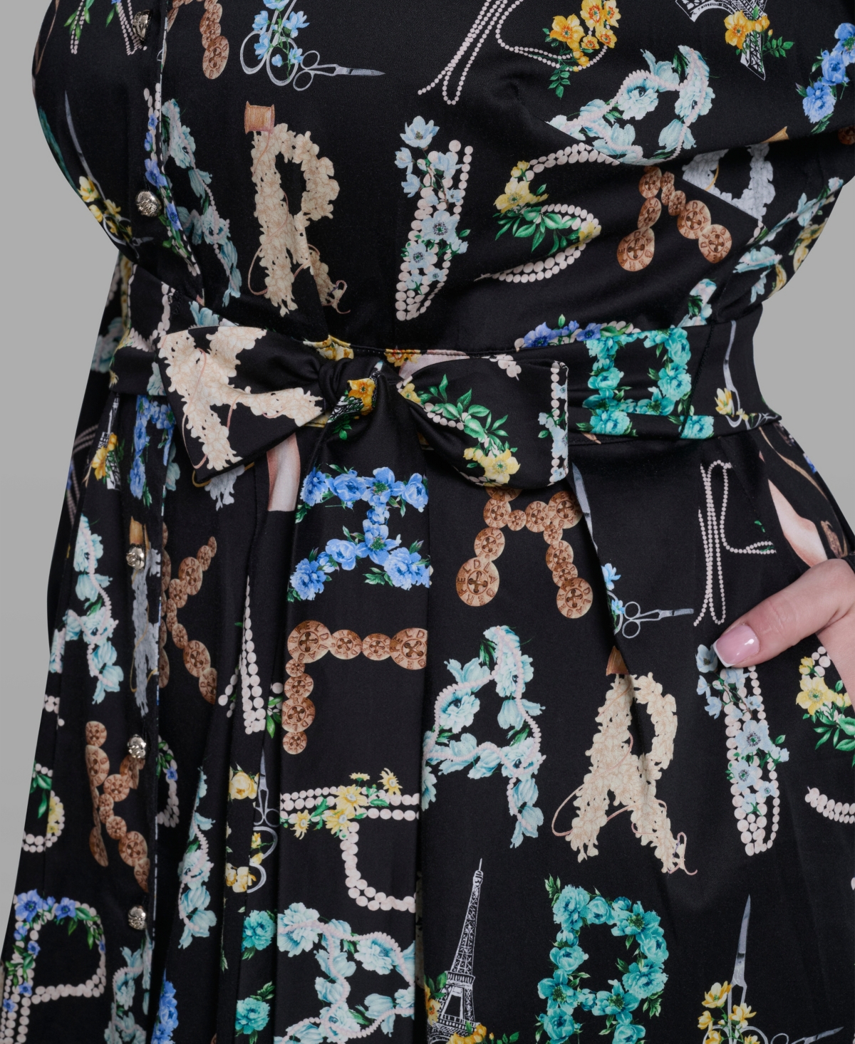 Karl Lagerfeld Paris Plus Long-Sleeve Allover Letter Print Dress