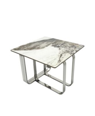 Sintered Stone End Table Silver Metal Frame