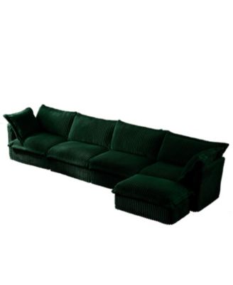 Slipcovered L-Shape Sectional Sofa Green Corduroy
