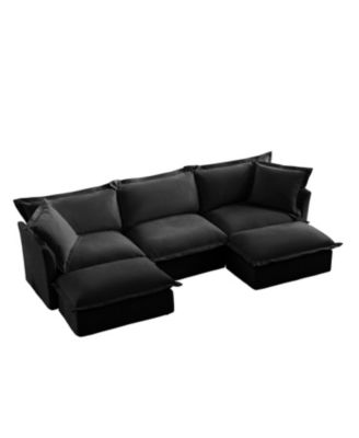 Slipcovered U Shape Sectional Sofa with Pillows