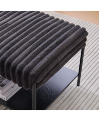 Upholstered Ottoman Coffee Table with Storage Shelf - Charcoal