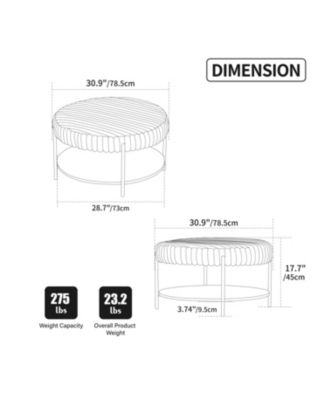 Upholstered Round Ottoman Coffee Table with Storage Shelf - Brown