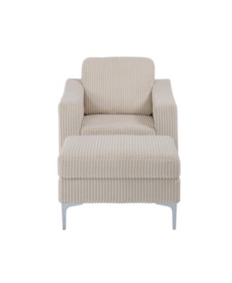 Convertible Corduroy Sectional Sofa with Ottoman - Beige