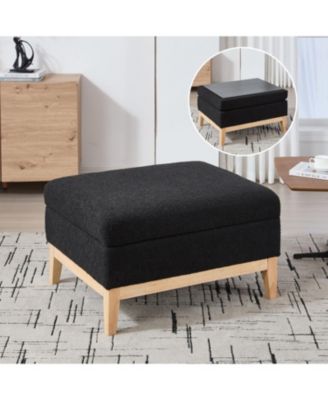 33.86" Square Storage Ottoman/Coffee Table - Black Boucle