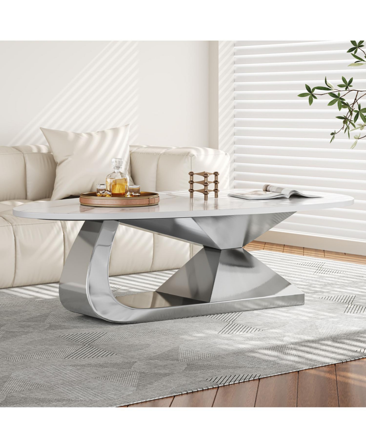 Streamdale Furniture Sintered Stone Coffee Table with Stainless Steel Base