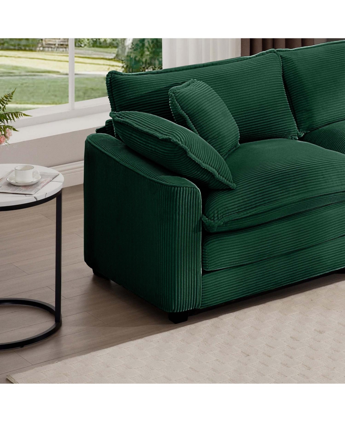 Streamdale Furniture Green Corduroy Deep Seat Chair with Footstool & Pillow