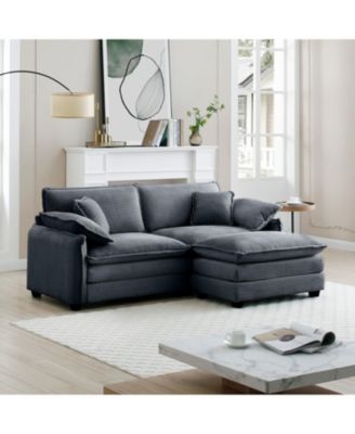 Grey Corduroy 2-Seater Sofa with Ottoman