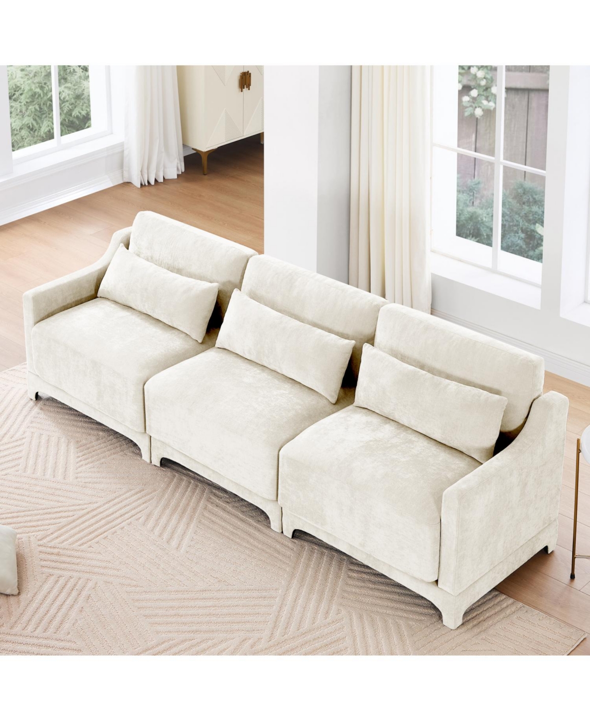 Streamdale Furniture Beige Chenille 3-Seater Sofa with Lumbar Pillow