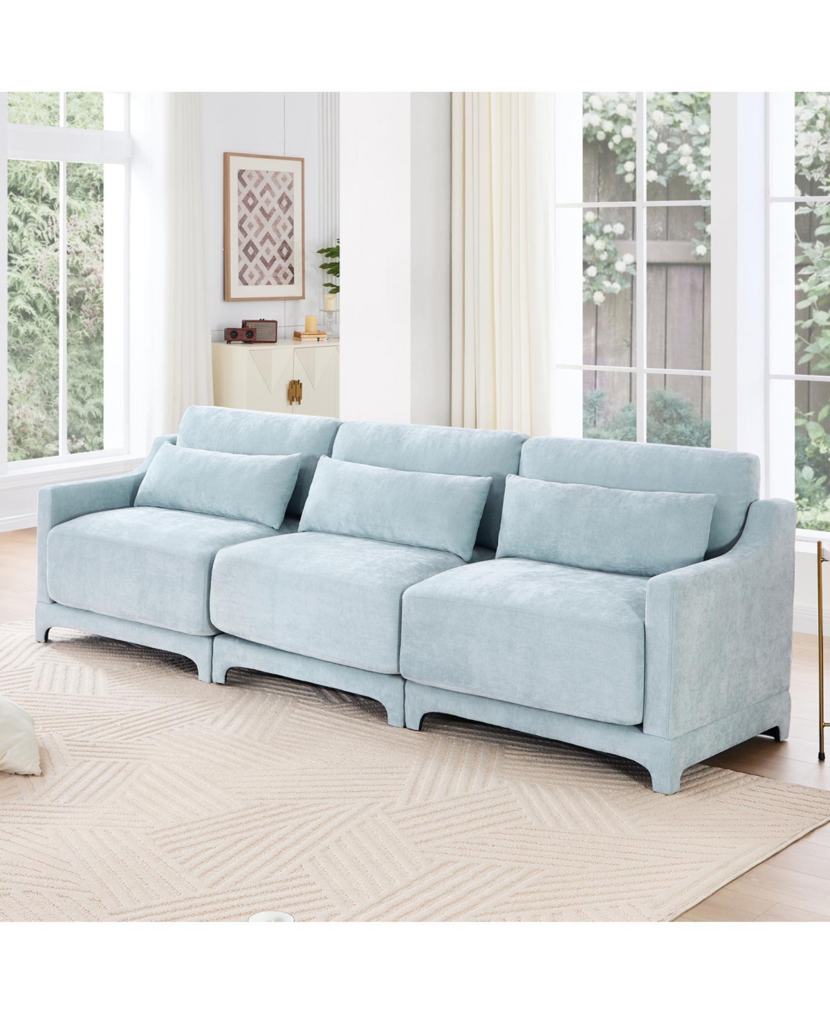 Streamdale Furniture Sky Blue Chenille 3-Seater Sofa