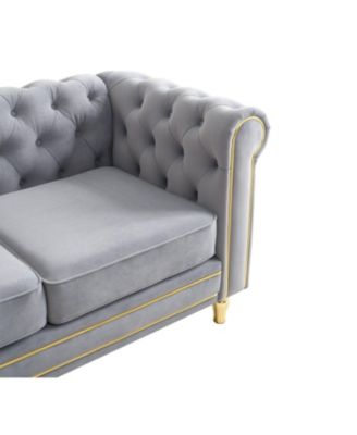 Chesterfield Velvet Sofa 84.65 inch for Living Room