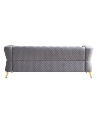 Modern Tufted Velvet Sofa 87.4 inch for Living Room Light Grey Color