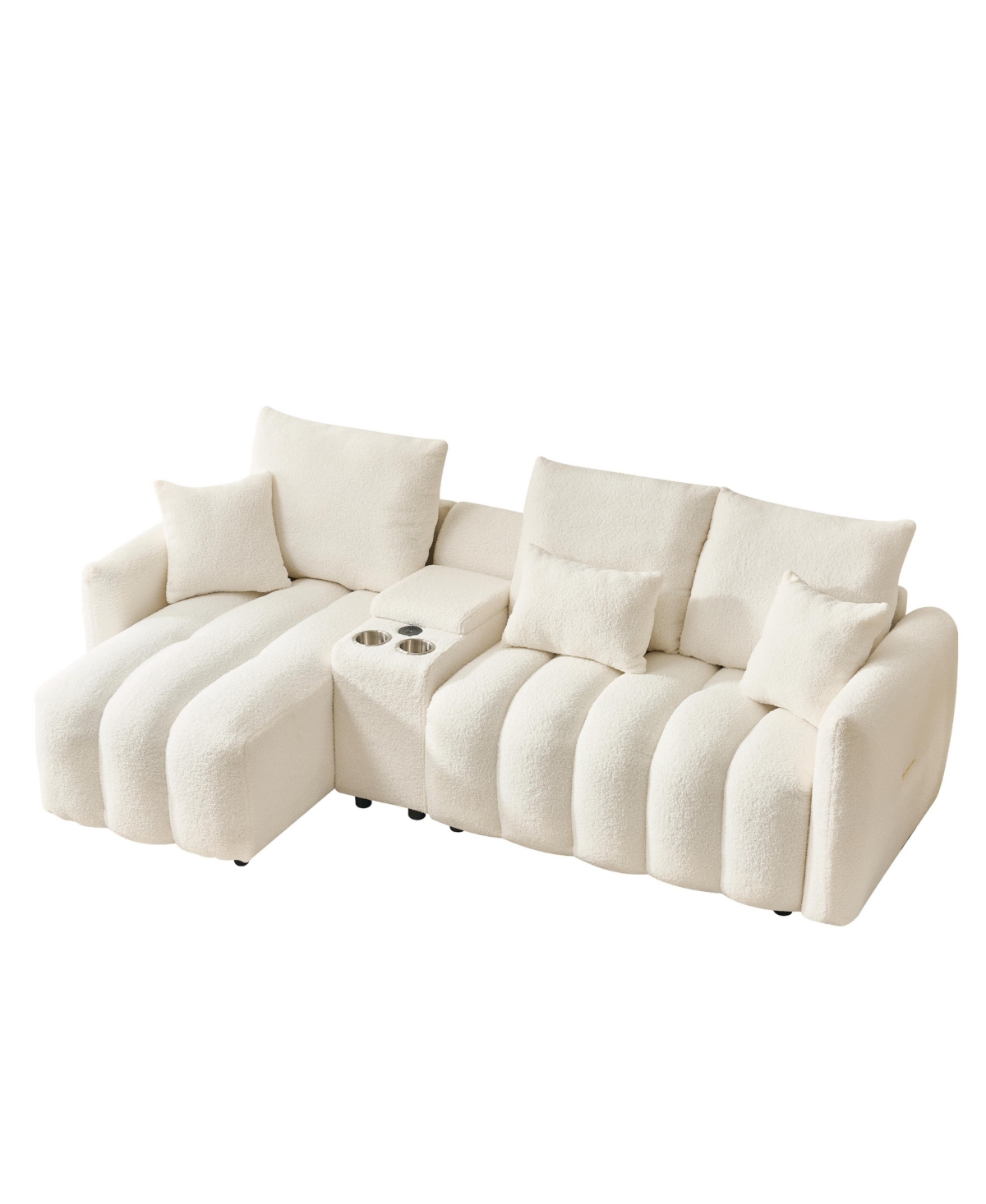 Streamdale Furniture 92" Teddy Fur Corner Sofa w/ Usb, Console & Table - Large Cushioned Sofa
