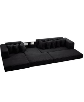 Oversize Cloud Sectional Couch, L-Shape Sofa Bed, 8 Pillows, Corduroy, Black